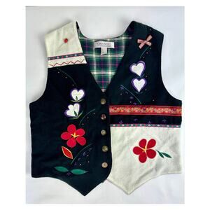 VTG Karen Scott Beaded Embroidered Vest L Large Felt Grandma Grannycore Boho